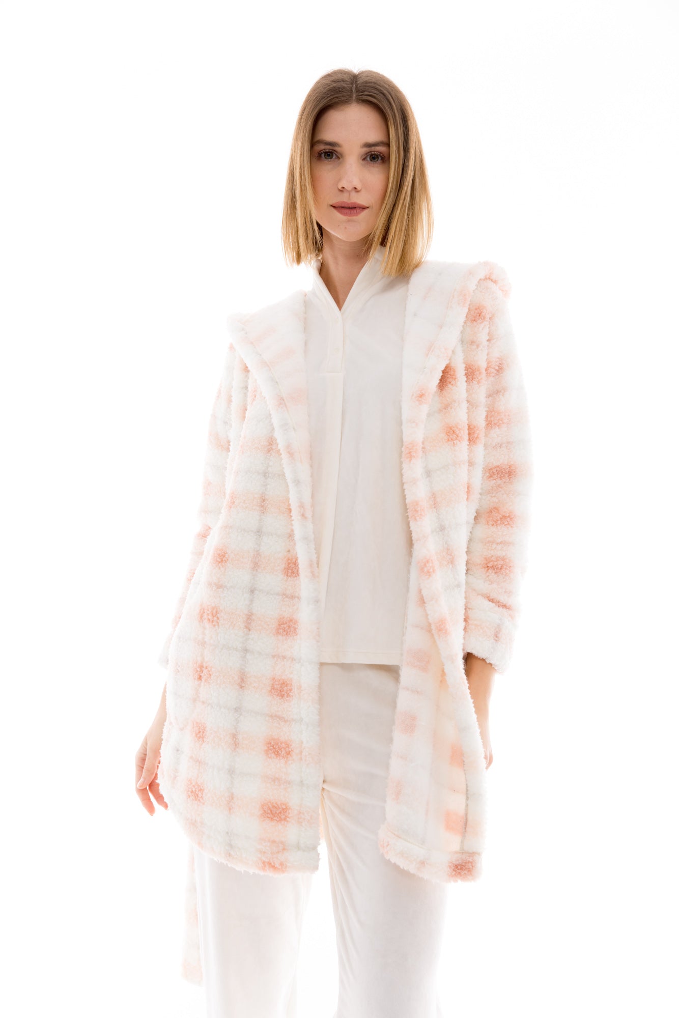 Pink Label - Robe Hood Fleece Plaid