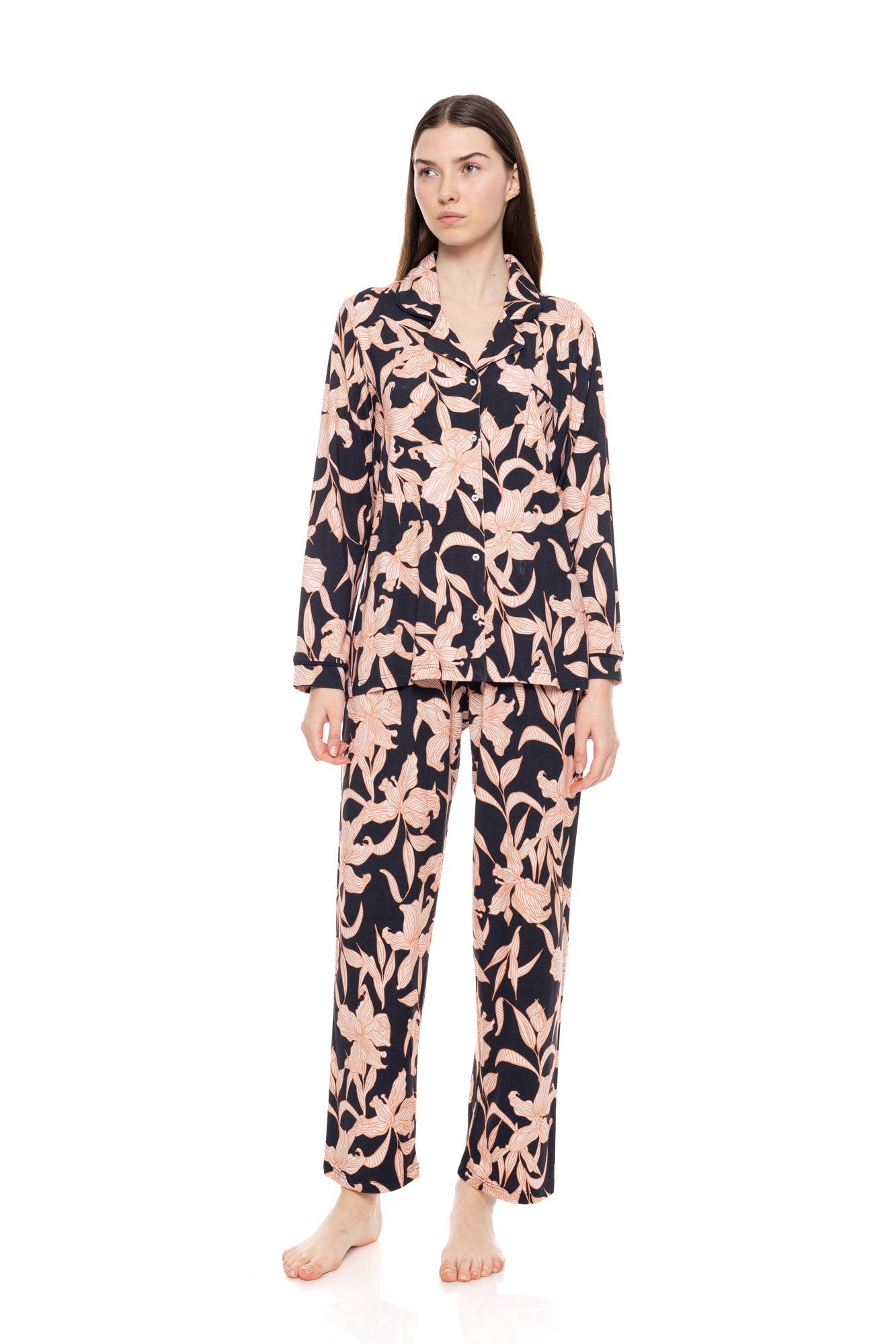 Pink Label - Pyjama Buttoned Orange Leaf