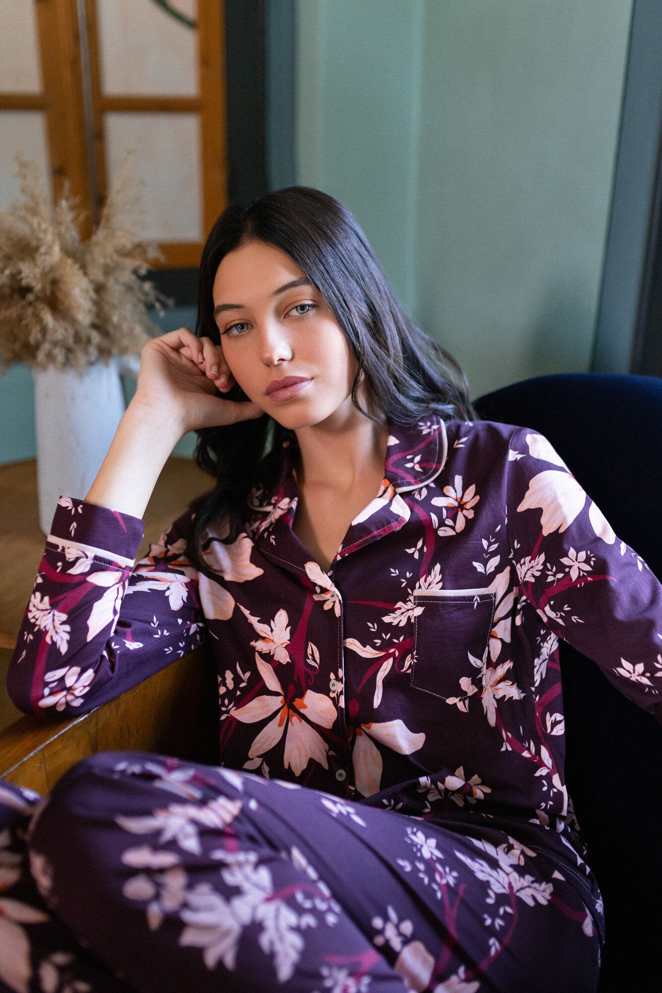 Pink Label - Pyjama Buttoned Magenda Flower