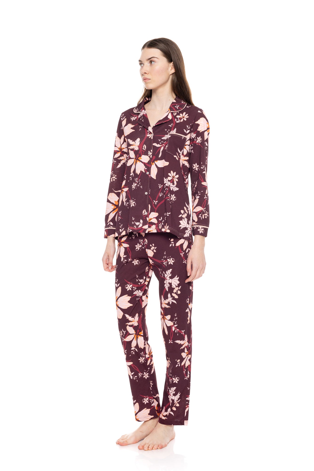 Pink Label - Pyjama Buttoned Magenda Flower