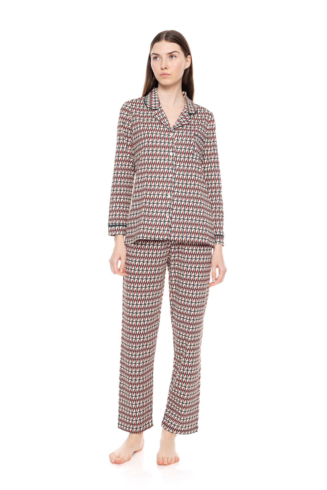 Pink Label - Pyjama Buttoned Forest Green Geo