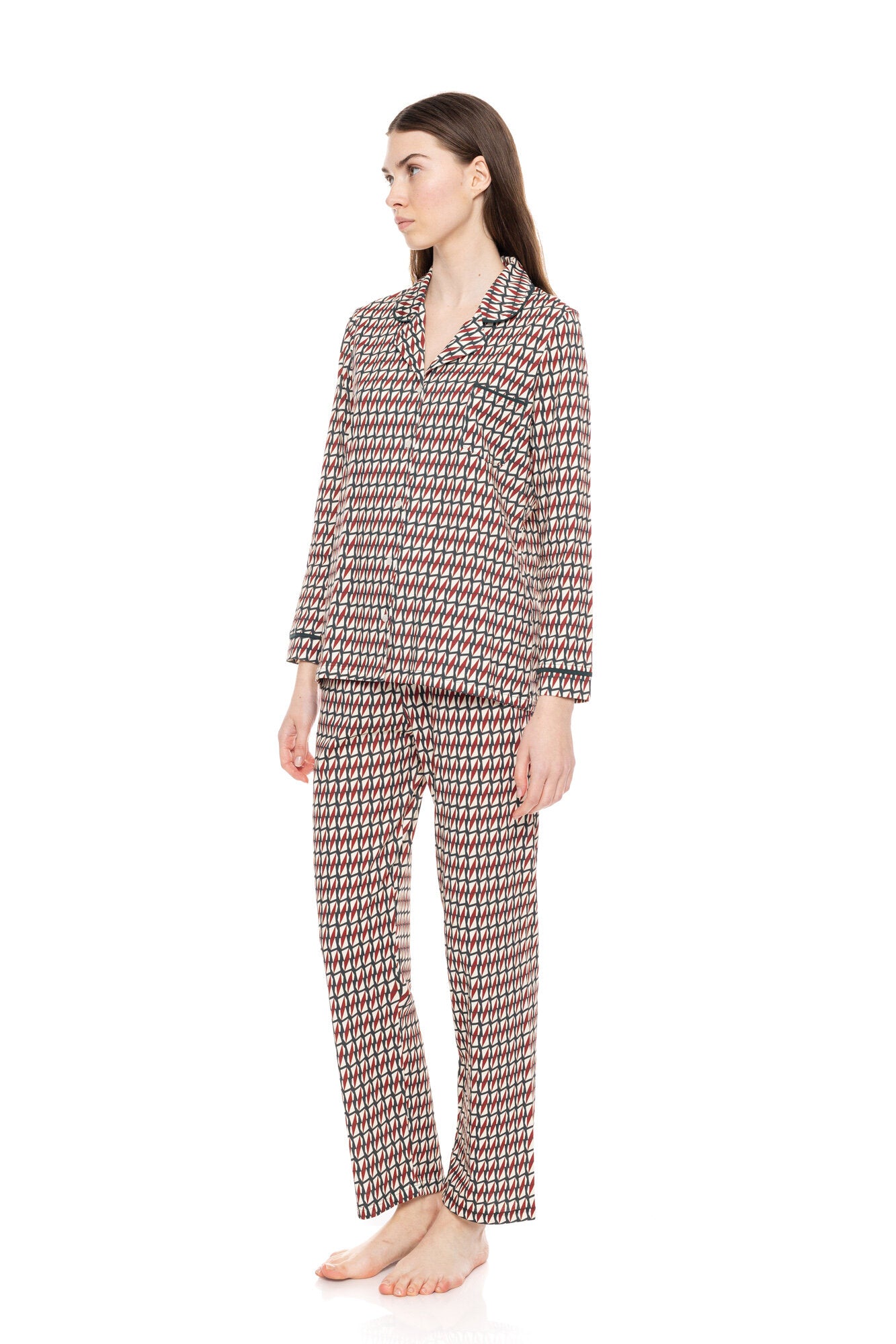 Pink Label - Pyjama Buttoned Forest Green Geo
