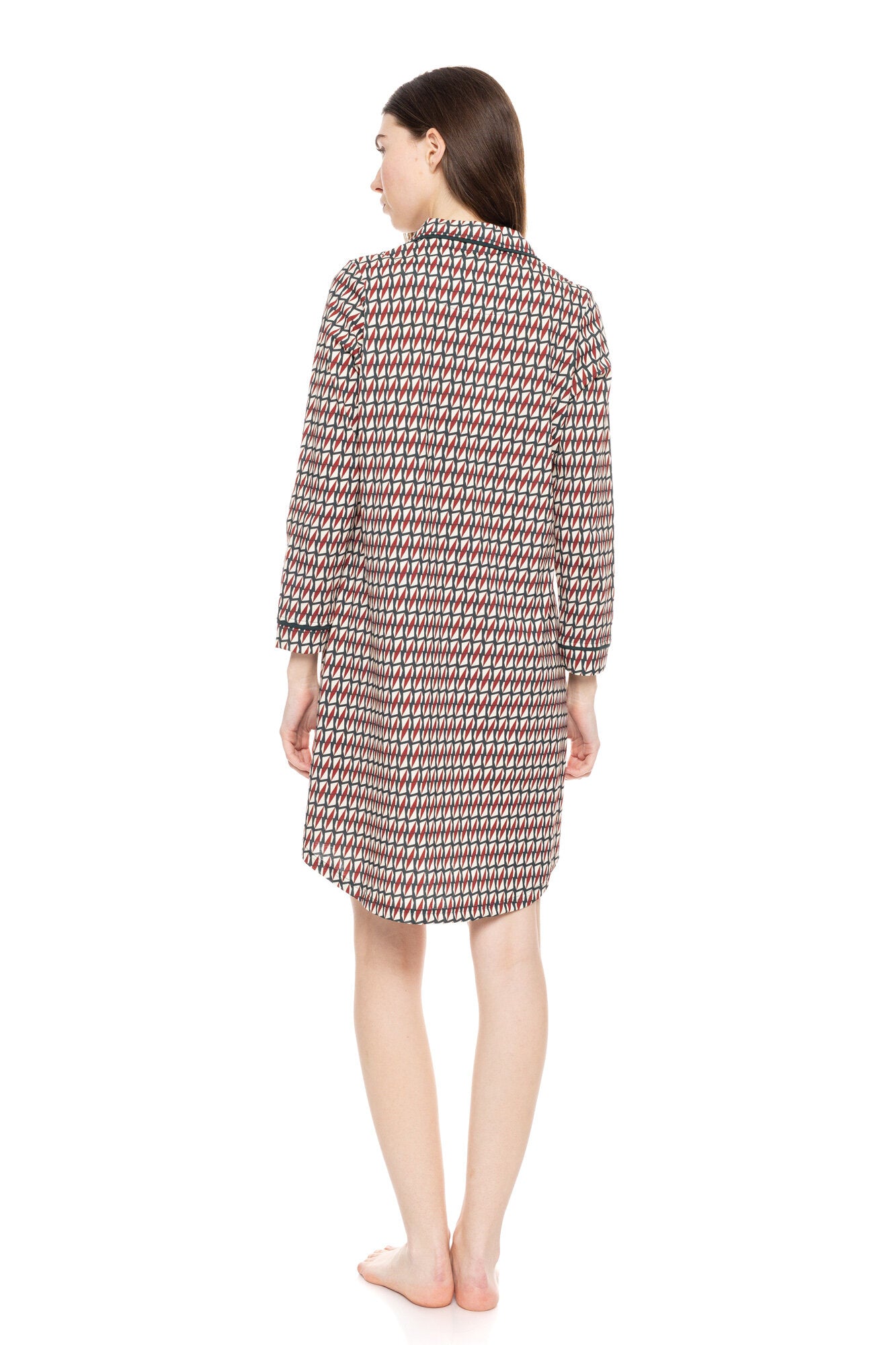 Pink Label - Nightgown Buttoned Forest Green Geo