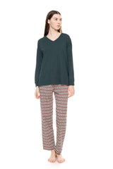 Pink Label - Pyjama V Forest Green Geo