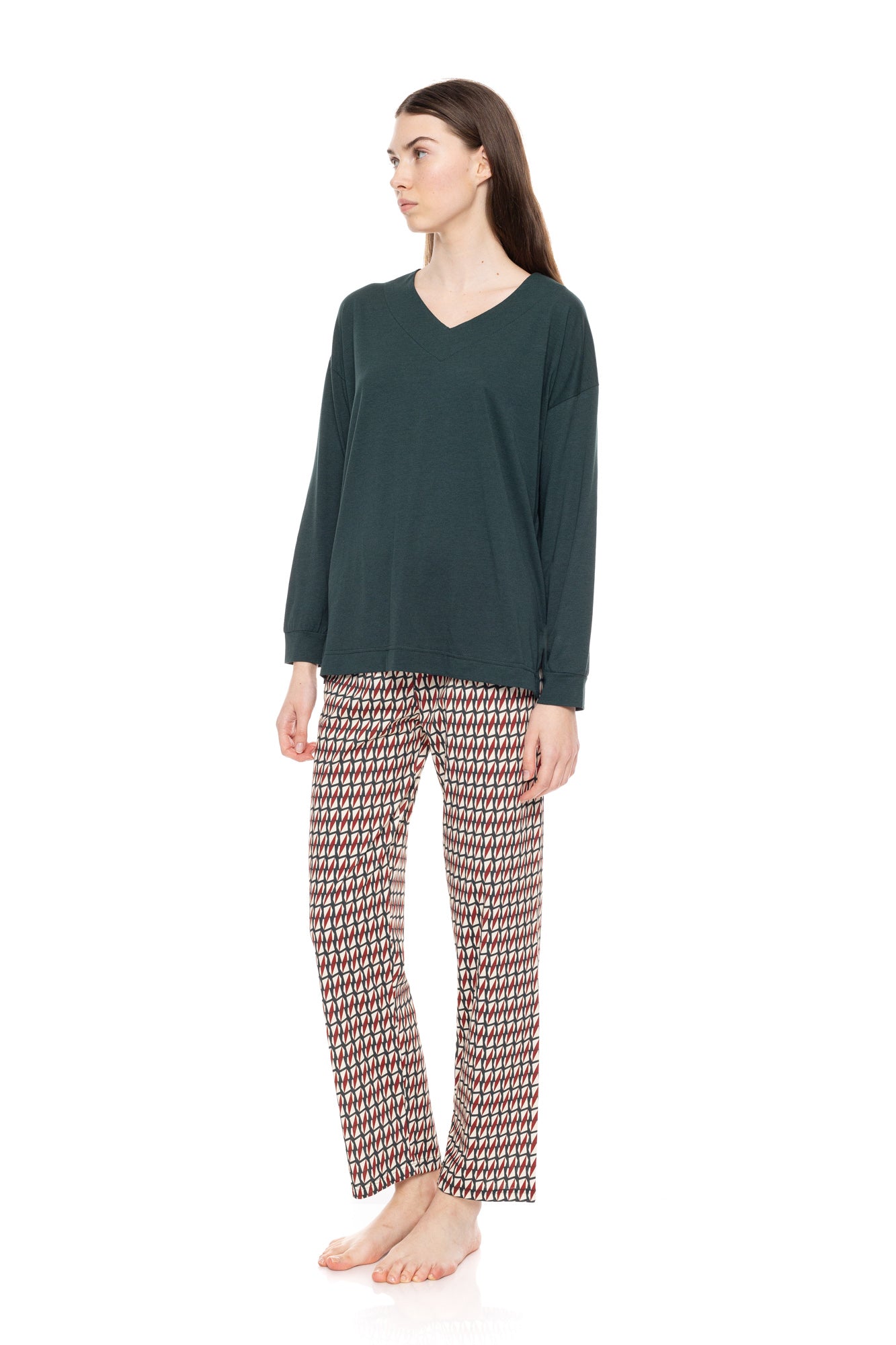 Pink Label - Pyjama V Forest Green Geo