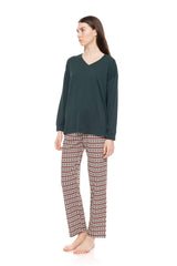 Pink Label - Pyjama V Forest Green Geo
