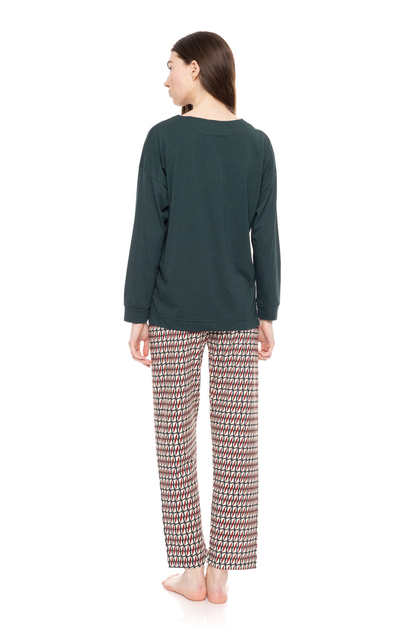 Pink Label - Pyjama V Forest Green Geo
