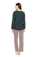 Pink Label - Pyjama V Forest Green Geo