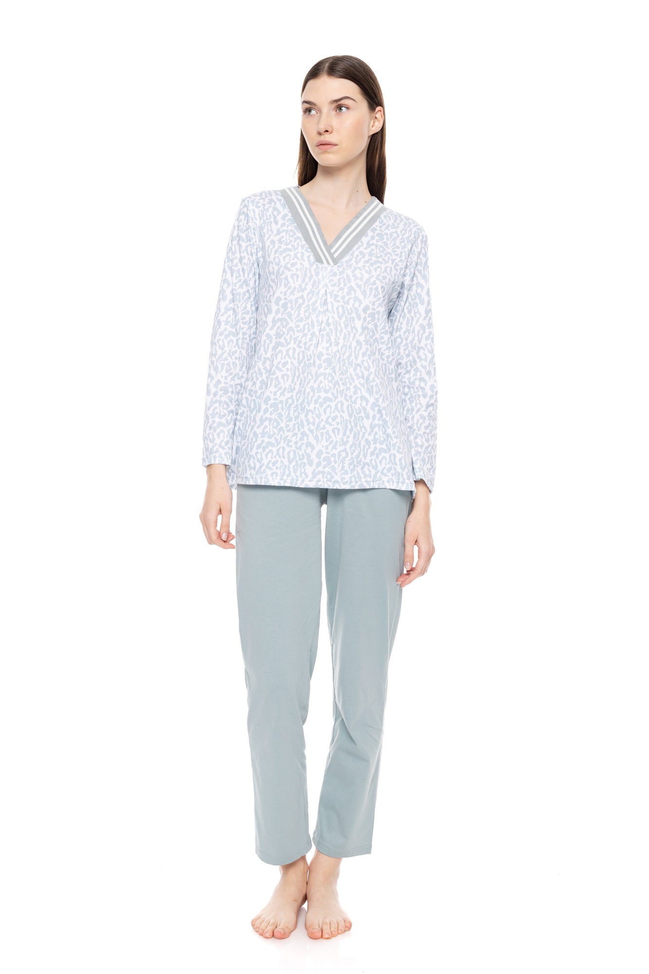 Pink Label - Pyjama V Aqua Leo
