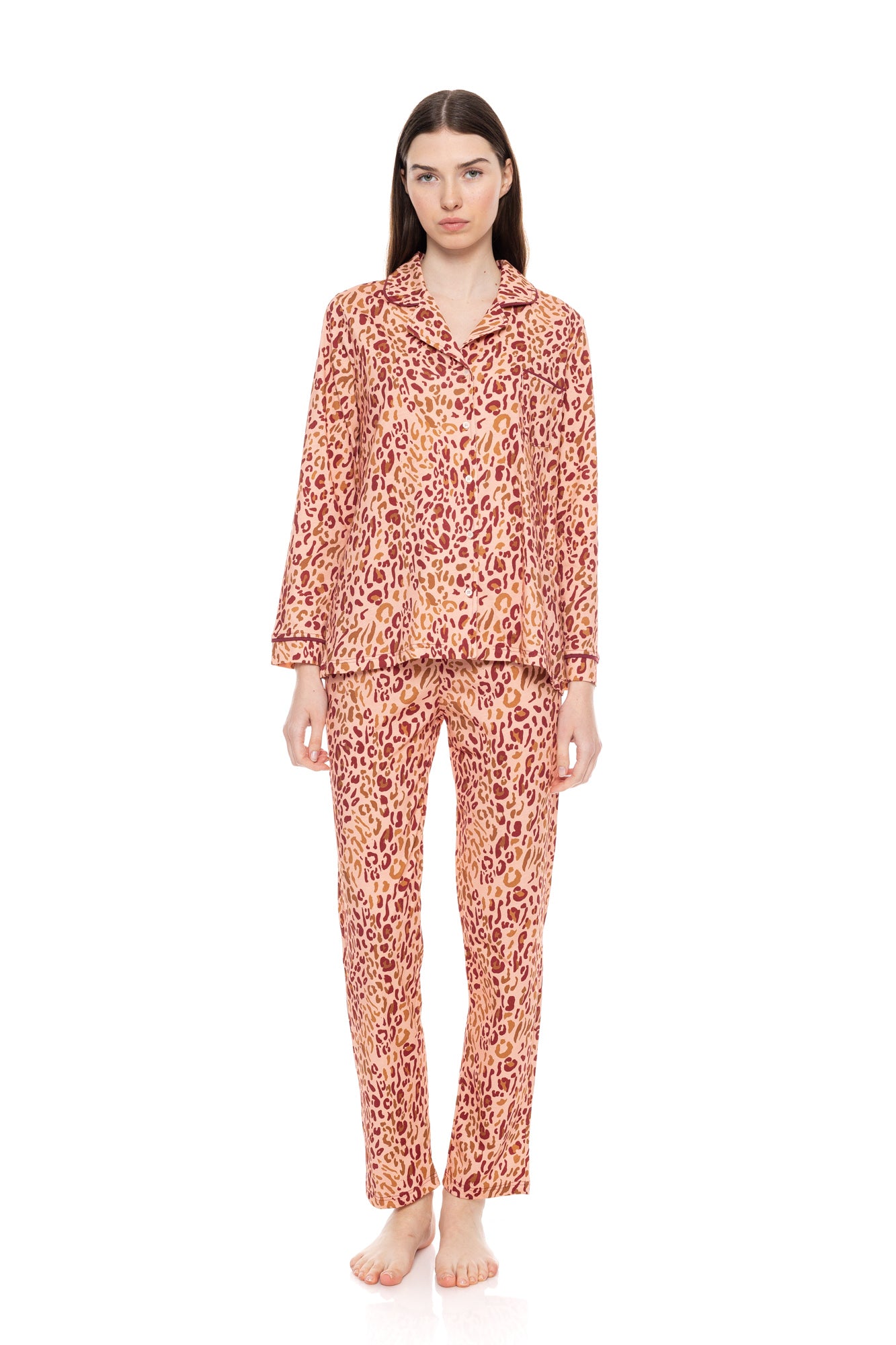 Pink Label - Pyjama Buttoned Soft Pink Leopard