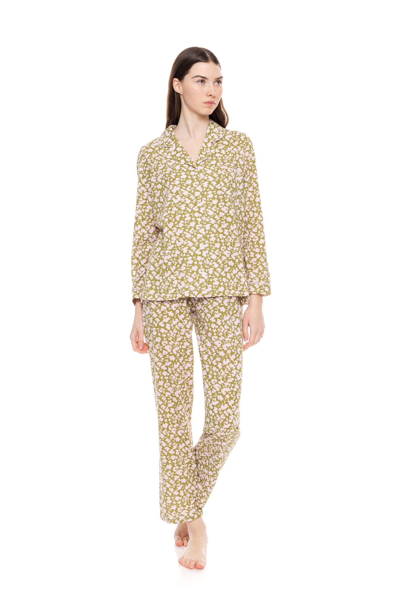 Pink Label - Pyjama Buttoned Green Blossom
