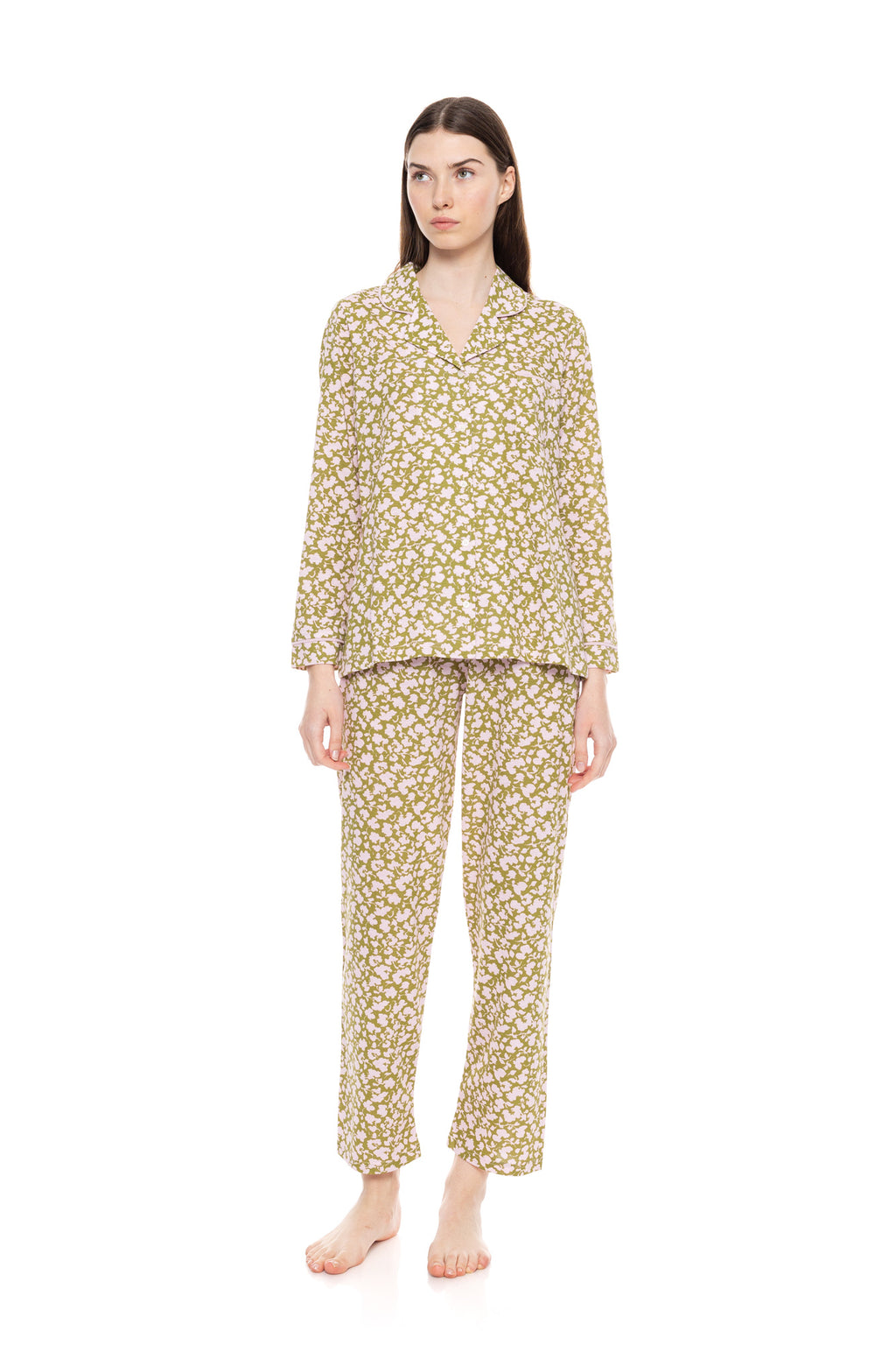Pink Label - Pyjama Buttoned Green Blossom