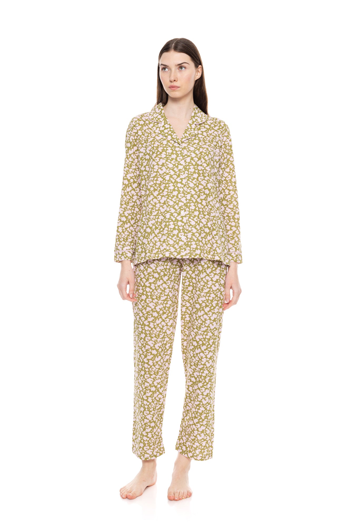 Pink Label - Pyjama Buttoned Green Blossom