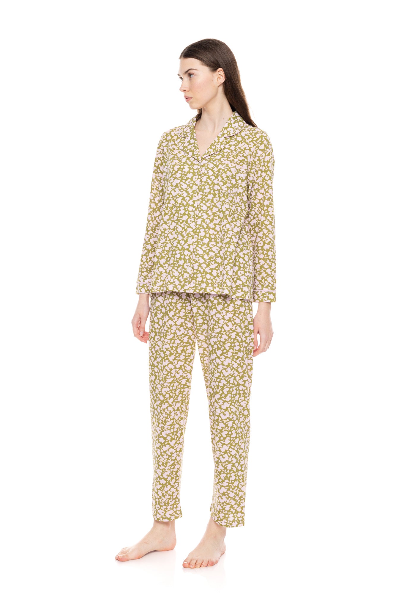 Pink Label - Pyjama Buttoned Green Blossom