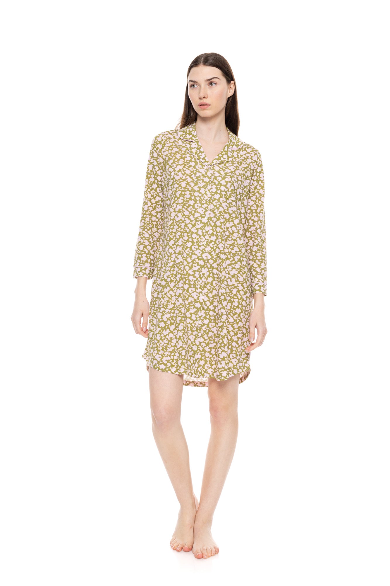 Pink Label - Nightgown Buttoned Green Blossom