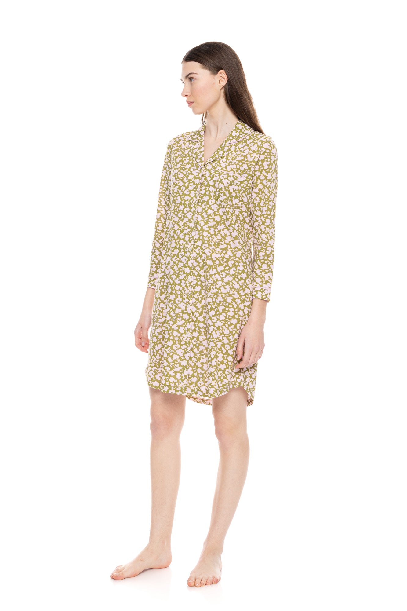 Pink Label - Nightgown Buttoned Green Blossom