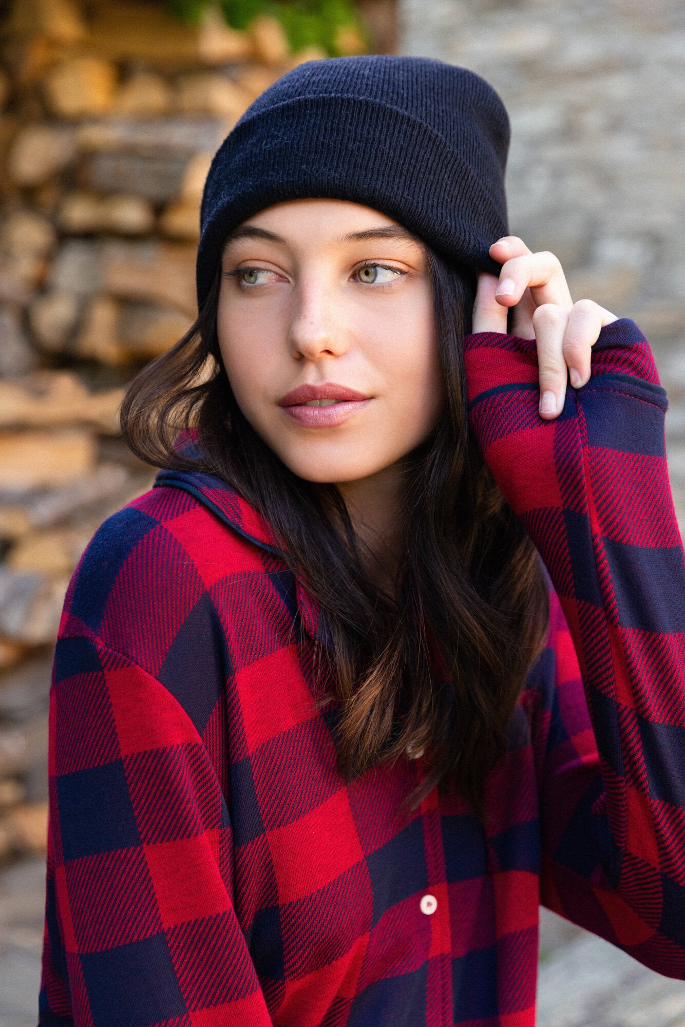 Pink Label - Pyjama Buttoned Jacquard Red Plaid