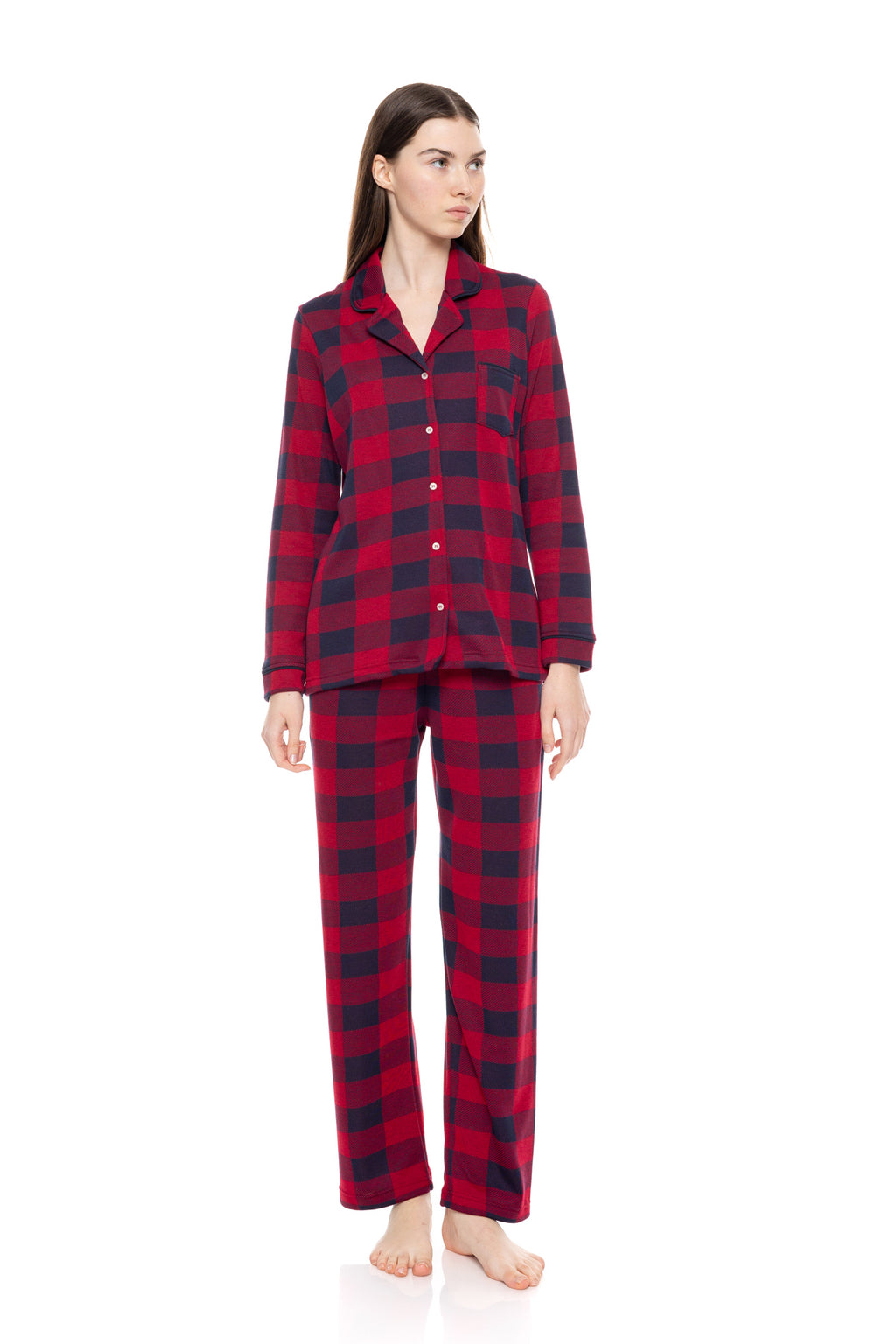 Pink Label - Pyjama Buttoned Jacquard Red Plaid