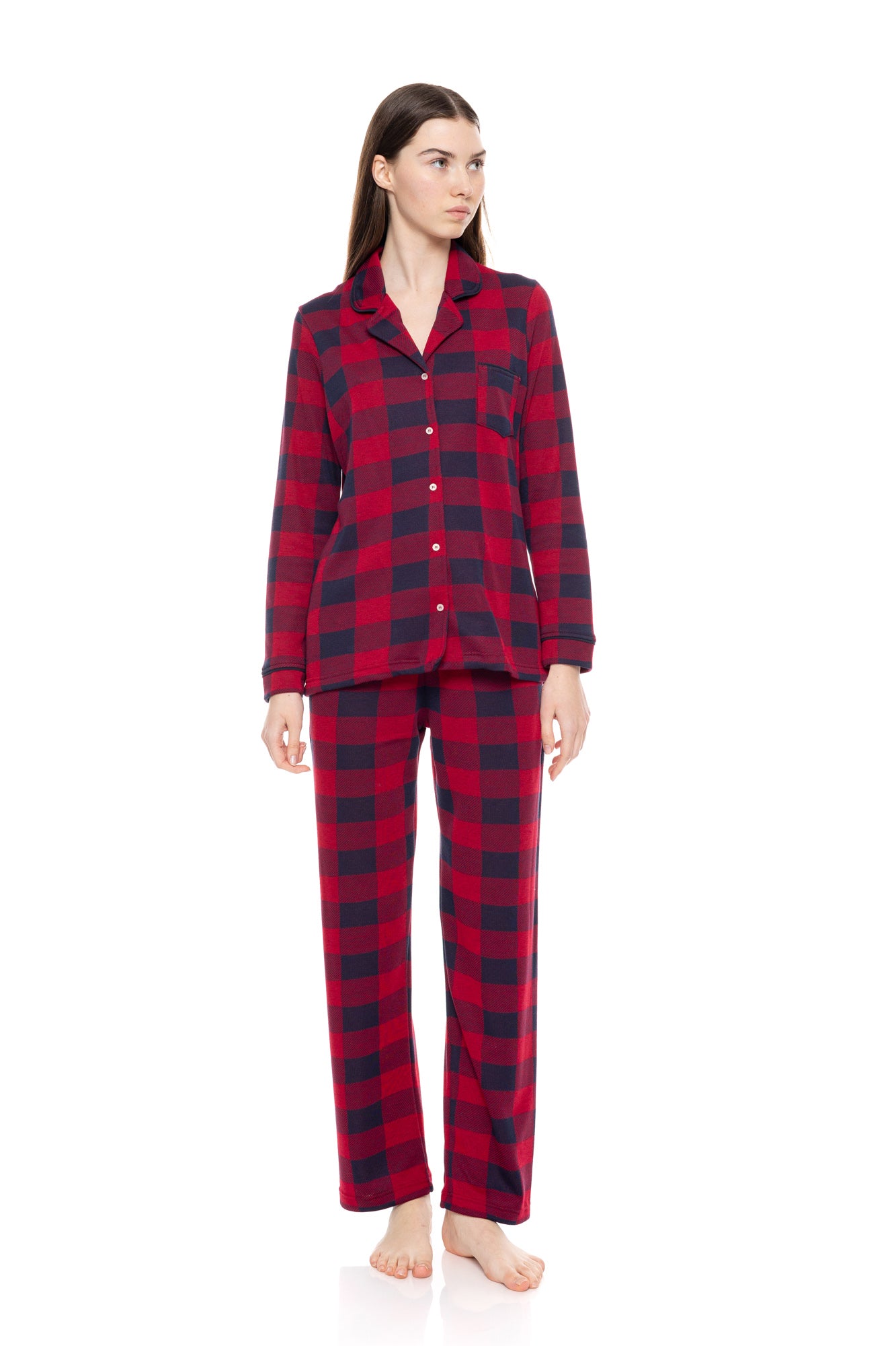 Pink Label - Pyjama Buttoned Jacquard Red Plaid