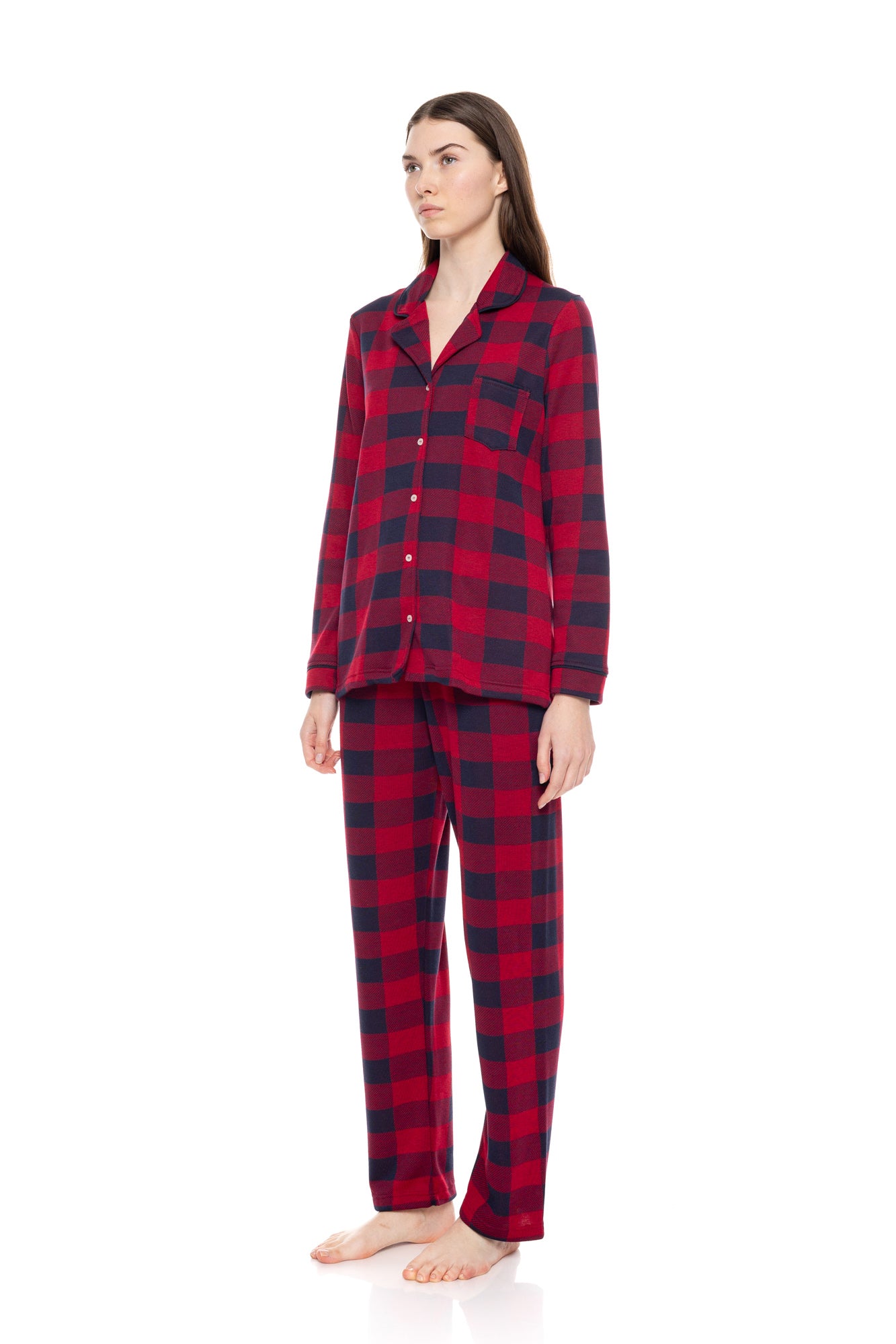 Pink Label - Pyjama Buttoned Jacquard Red Plaid