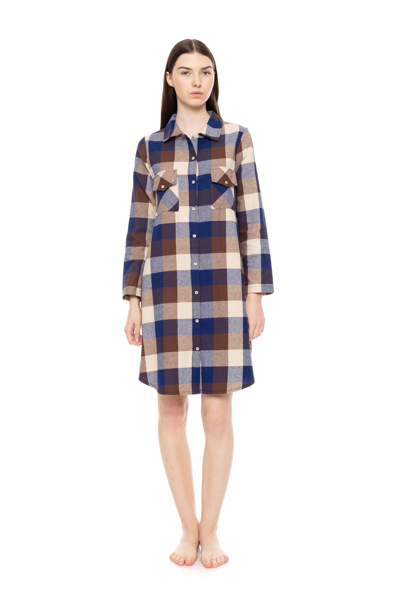 Pink Label - Nightgown Buttoned Autumn Plaid