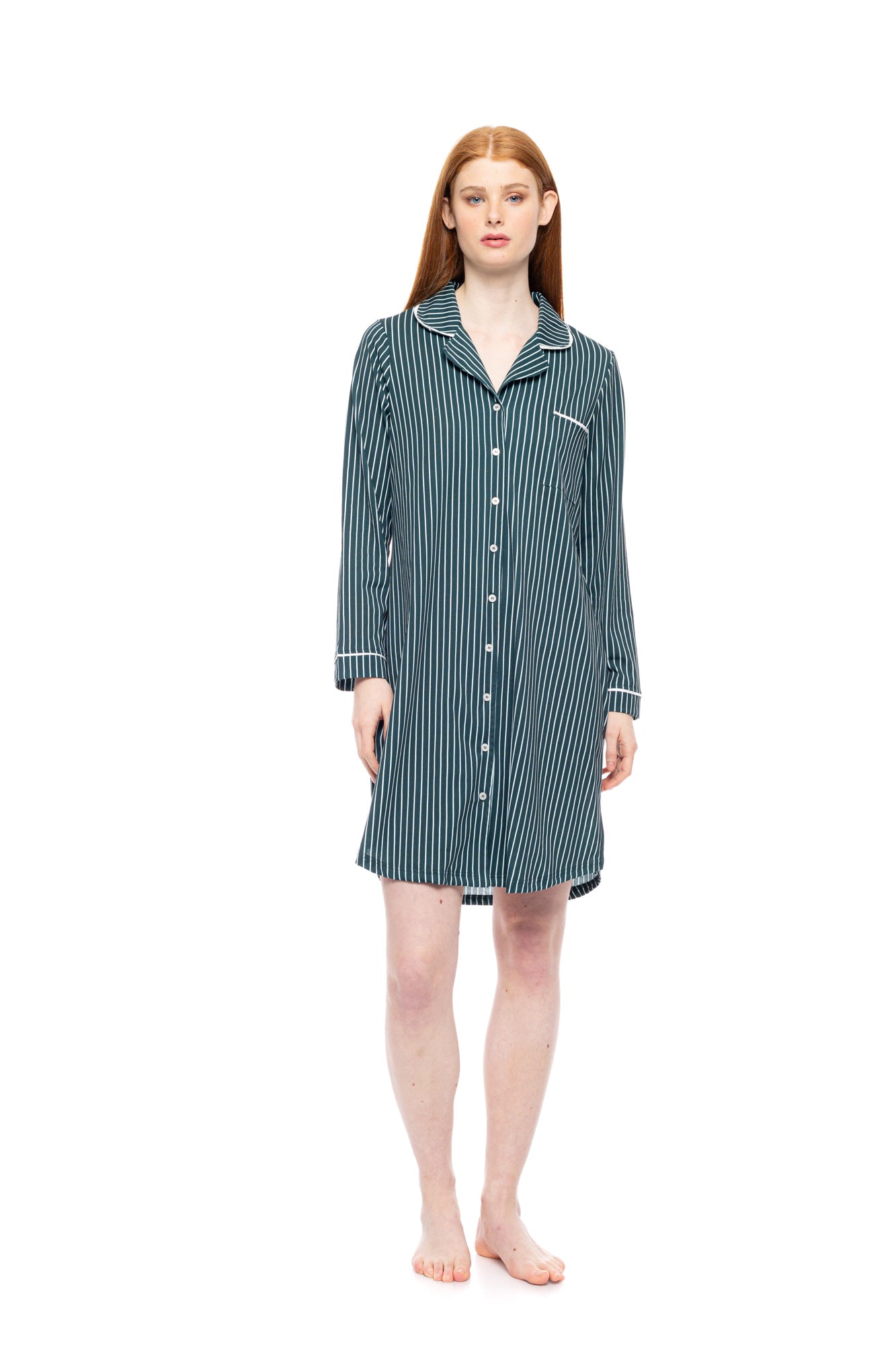 Pink Label - Nightgown Buttoned Green Forest Stripes