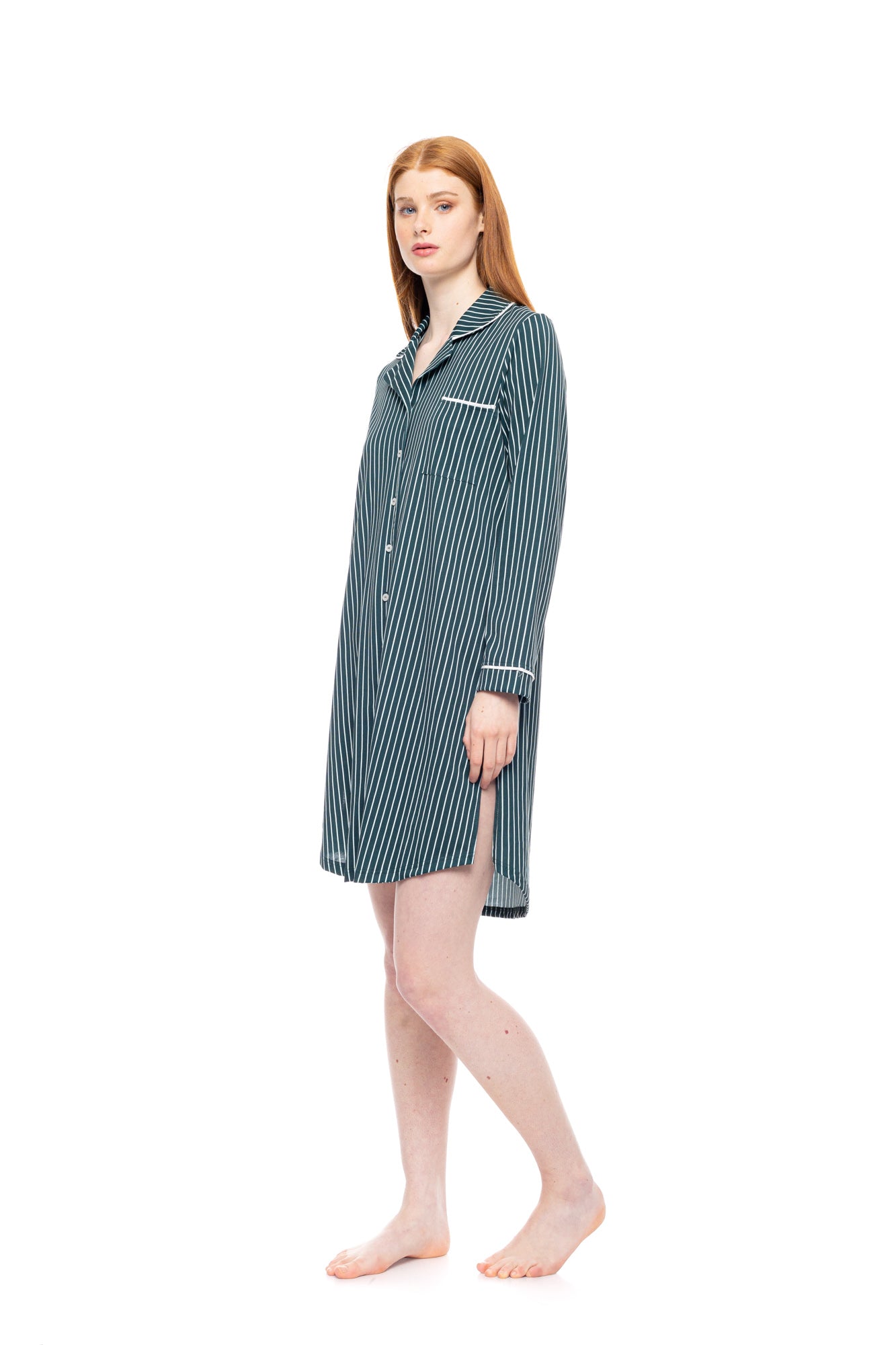 Pink Label - Nightgown Buttoned Green Forest Stripes