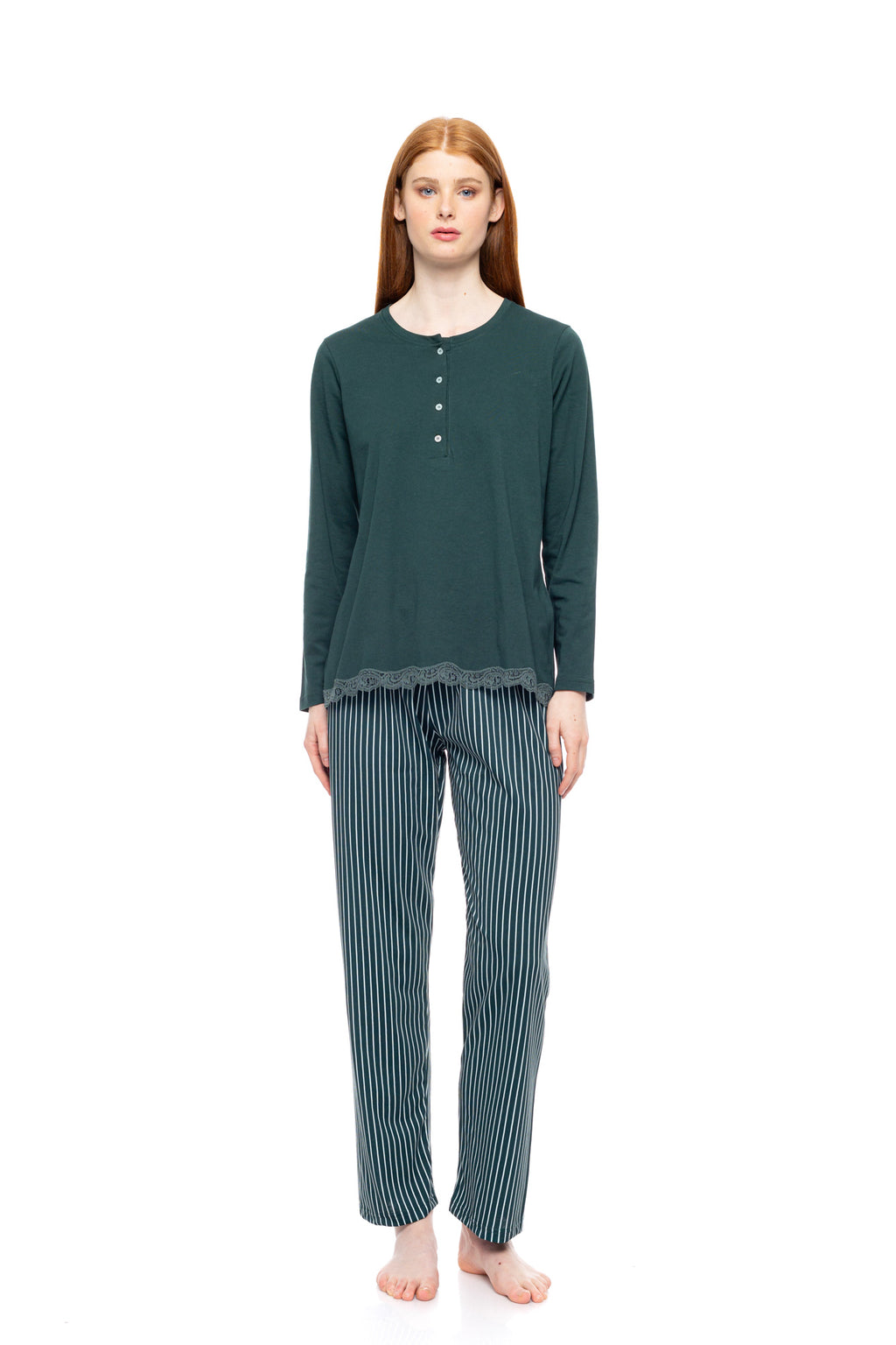 Pink Label - Pyjama Green Forest Stripes