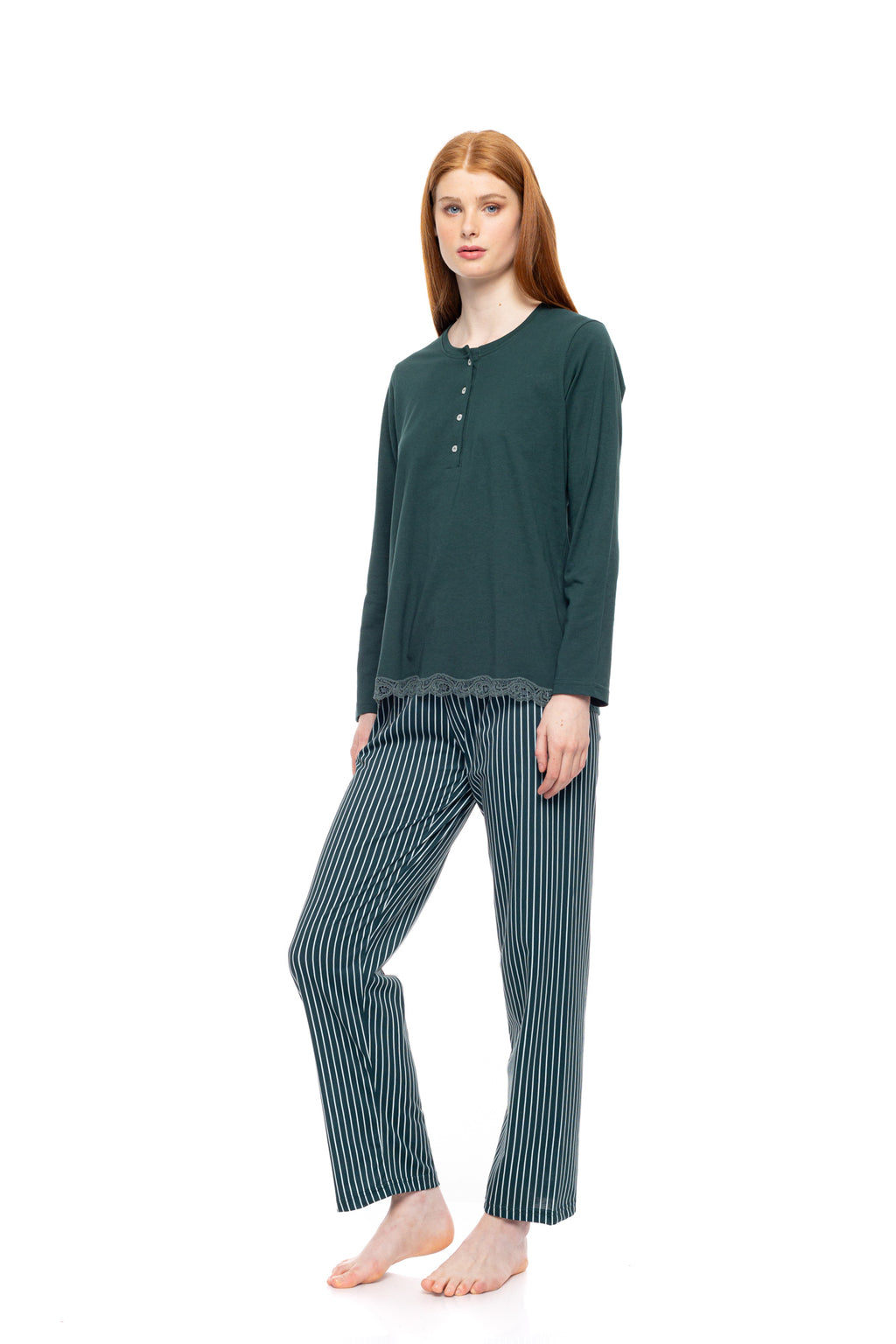 Pink Label - Pyjama Green Forest Stripes