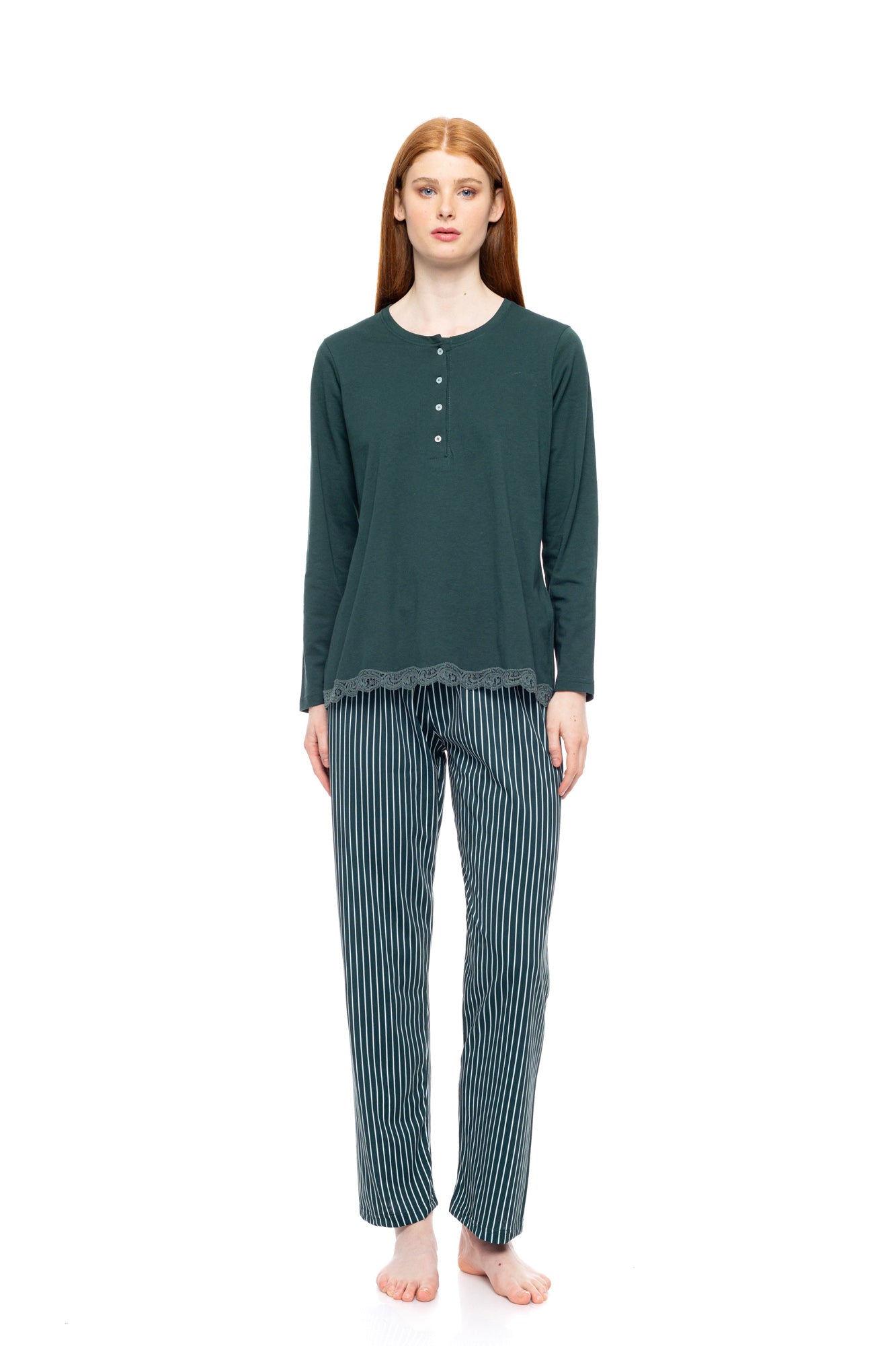 Pink Label - Pyjama Green Forest Stripes