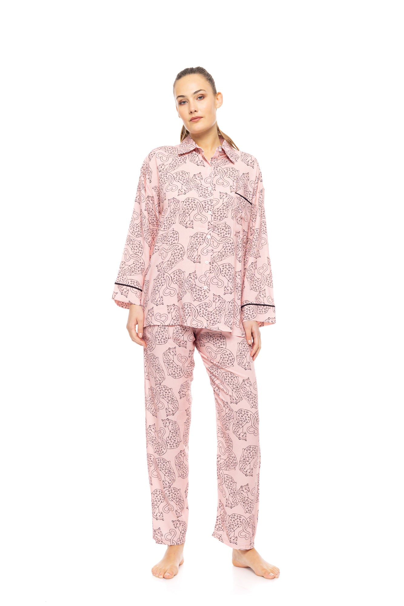Pink Label - Pyjama Buttoned Rose Leopard