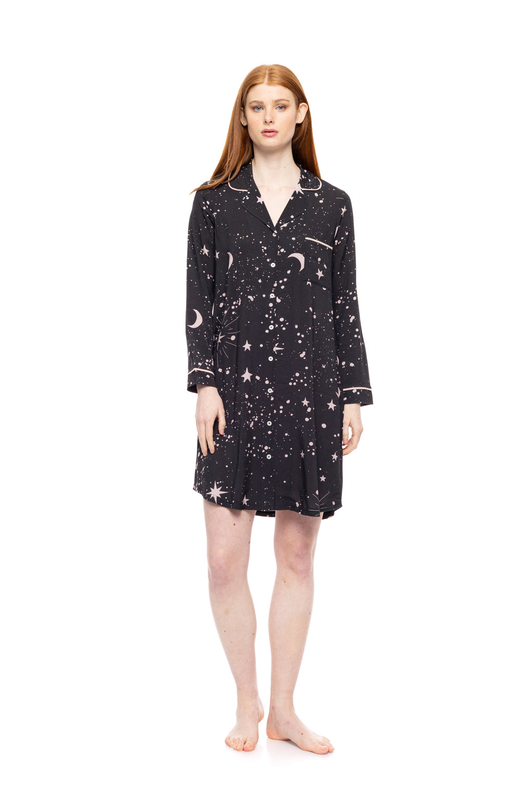 Pink Label - Nightgown Buttoned Rose Night Sky