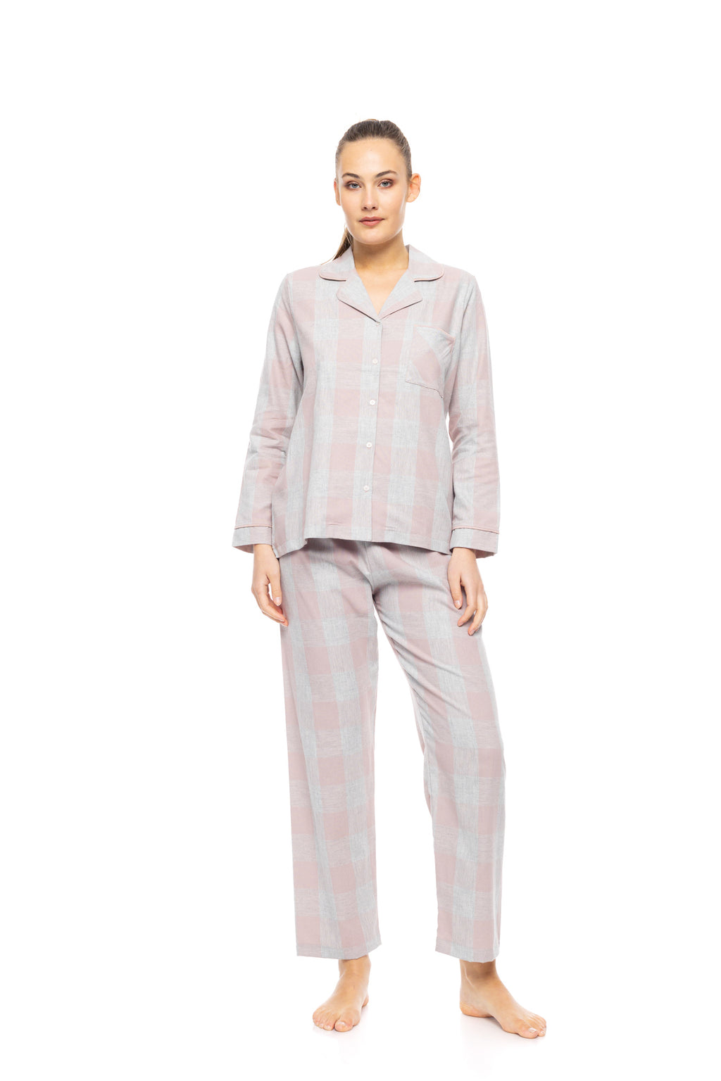 Pink Label - Pyjama Buttoned Soft Rose Plaid
