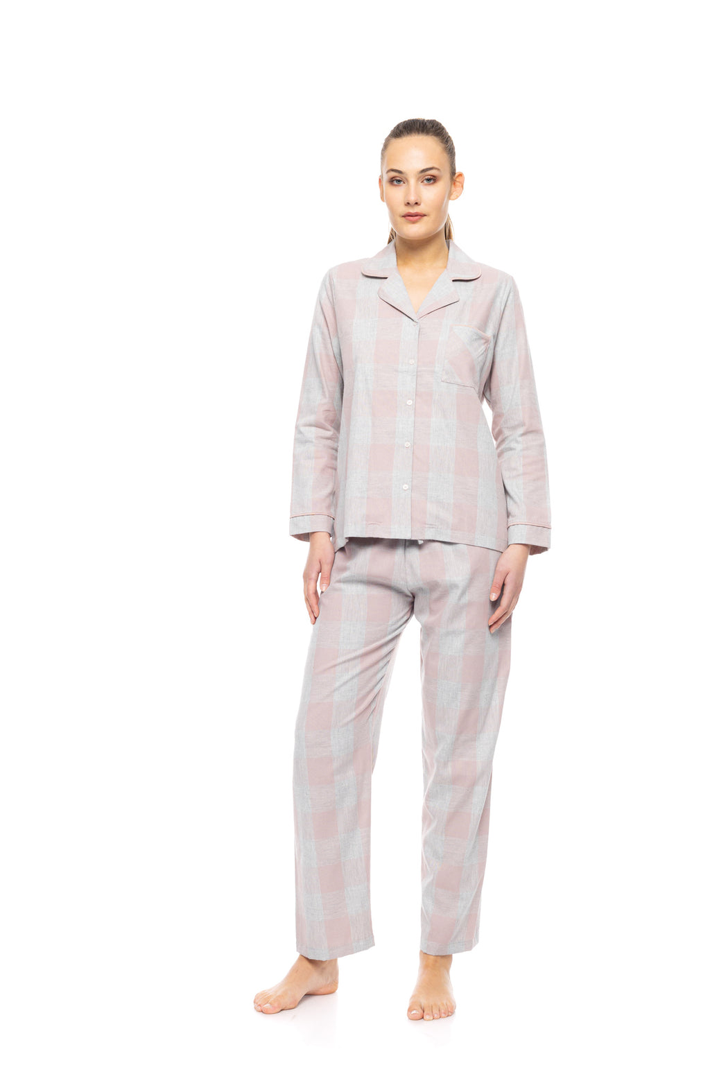 Pink Label - Pyjama Buttoned Soft Rose Plaid