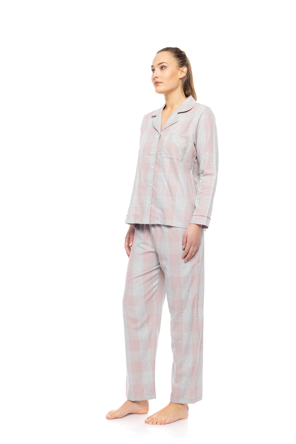 Pink Label - Pyjama Buttoned Soft Rose Plaid