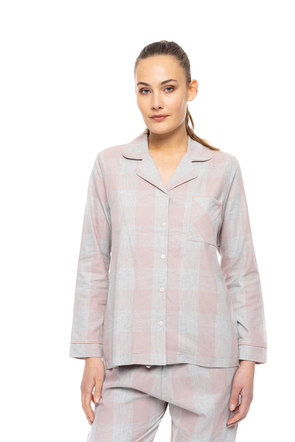 Pink Label - Pyjama Buttoned Soft Rose Plaid