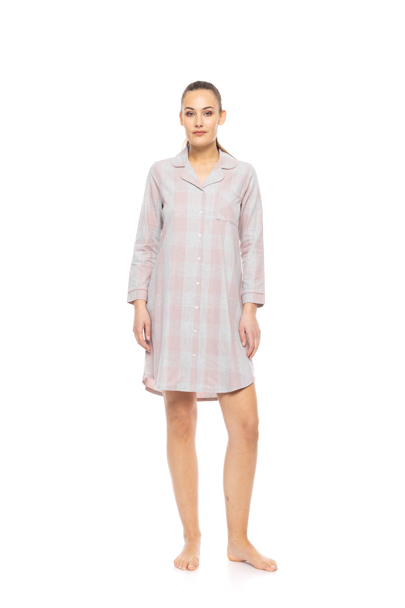 Pink Label - Nightgown Buttoned Soft Rose Plaid