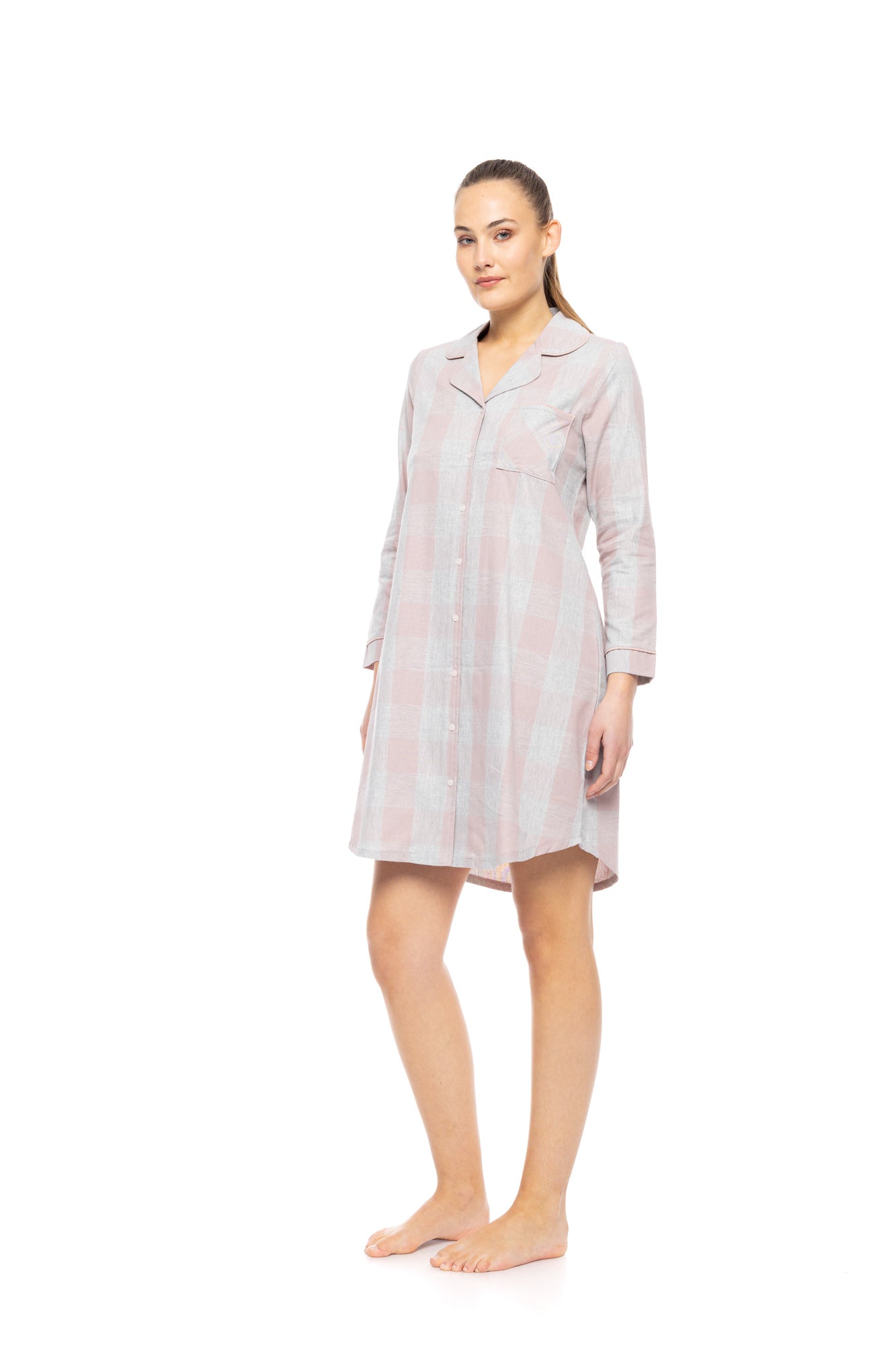 Pink Label - Nightgown Buttoned Soft Rose Plaid