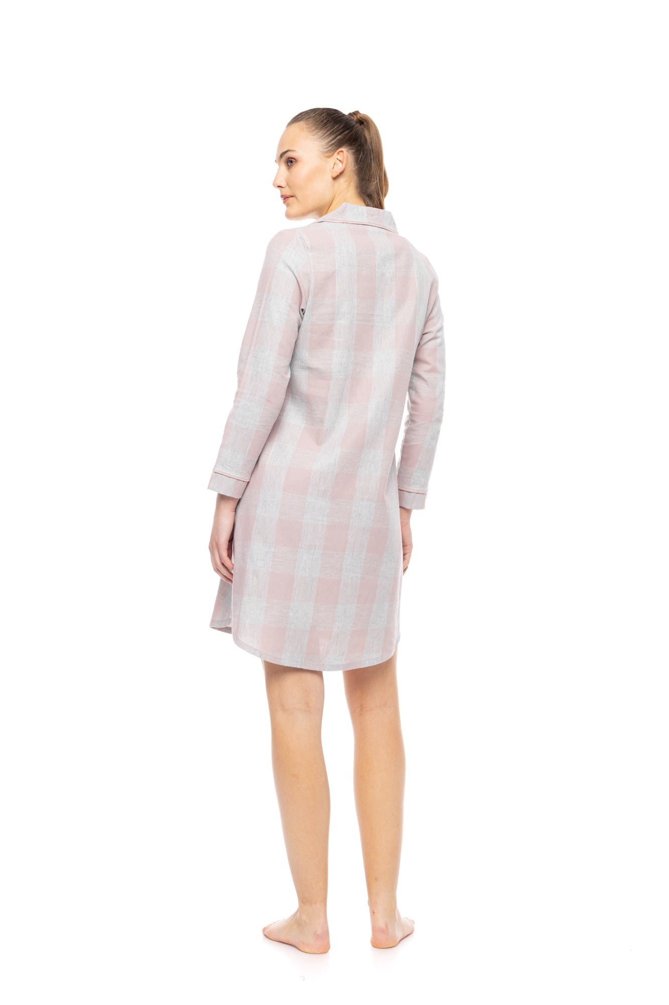 Pink Label - Nightgown Buttoned Soft Rose Plaid