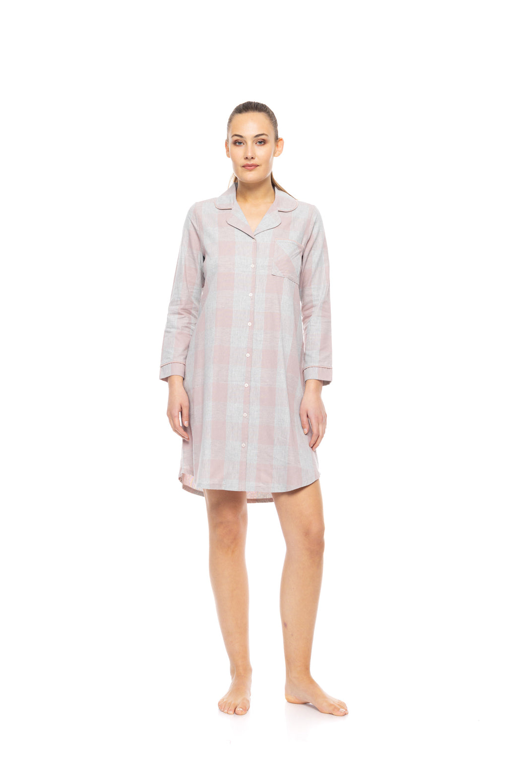 Pink Label - Nightgown Buttoned Soft Rose Plaid