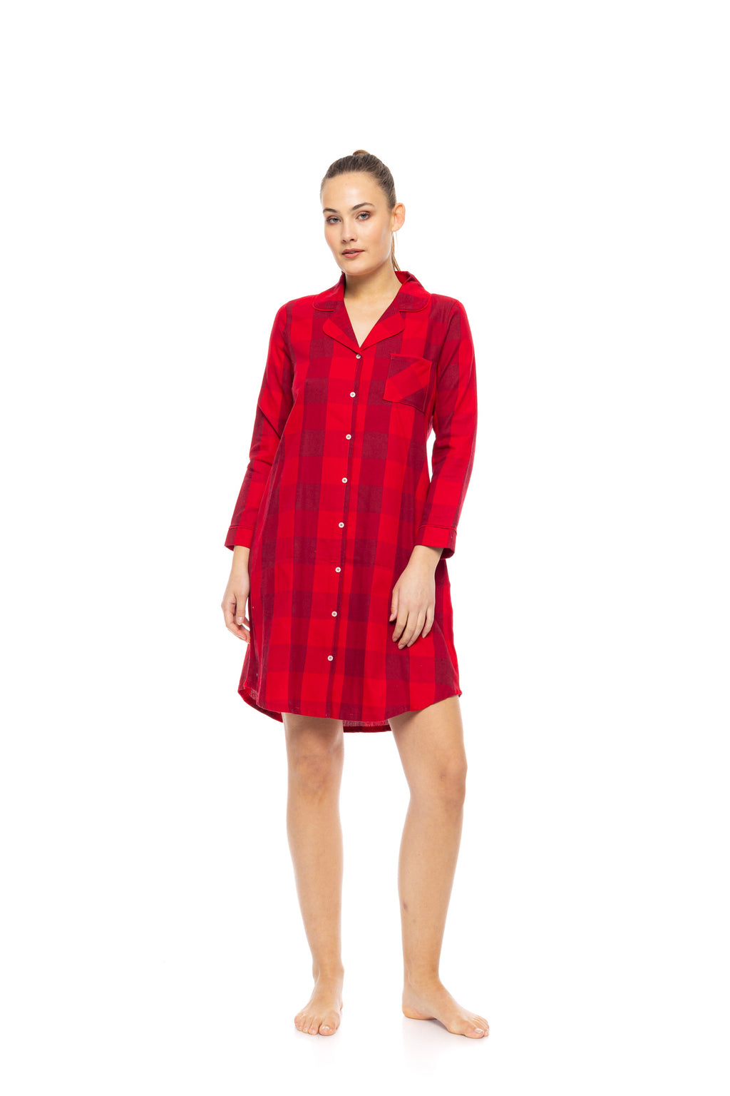 Pink Label - Nightgown Buttoned Raspberry Plaid