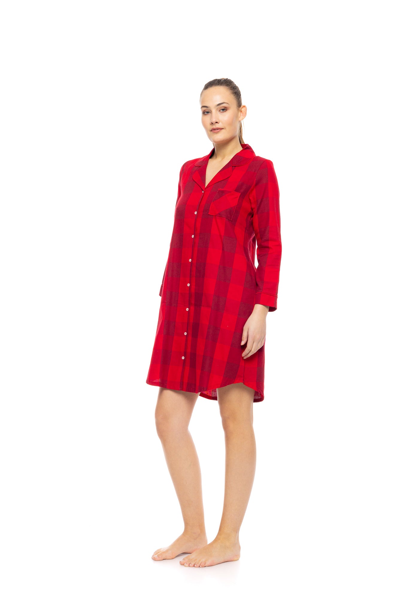 Pink Label - Nightgown Buttoned Raspberry Plaid