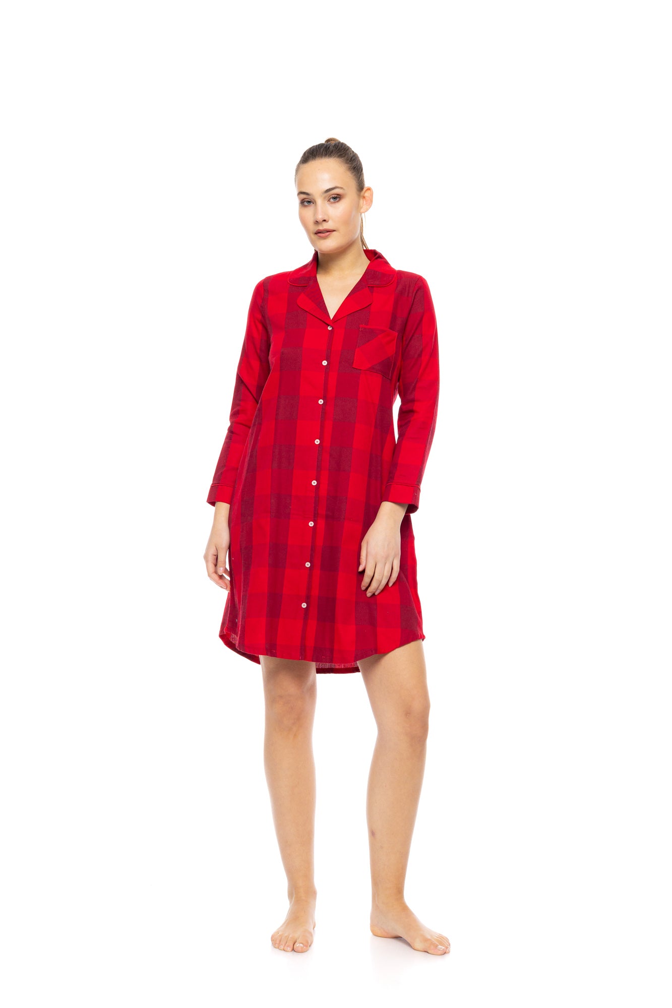 Pink Label - Nightgown Buttoned Raspberry Plaid