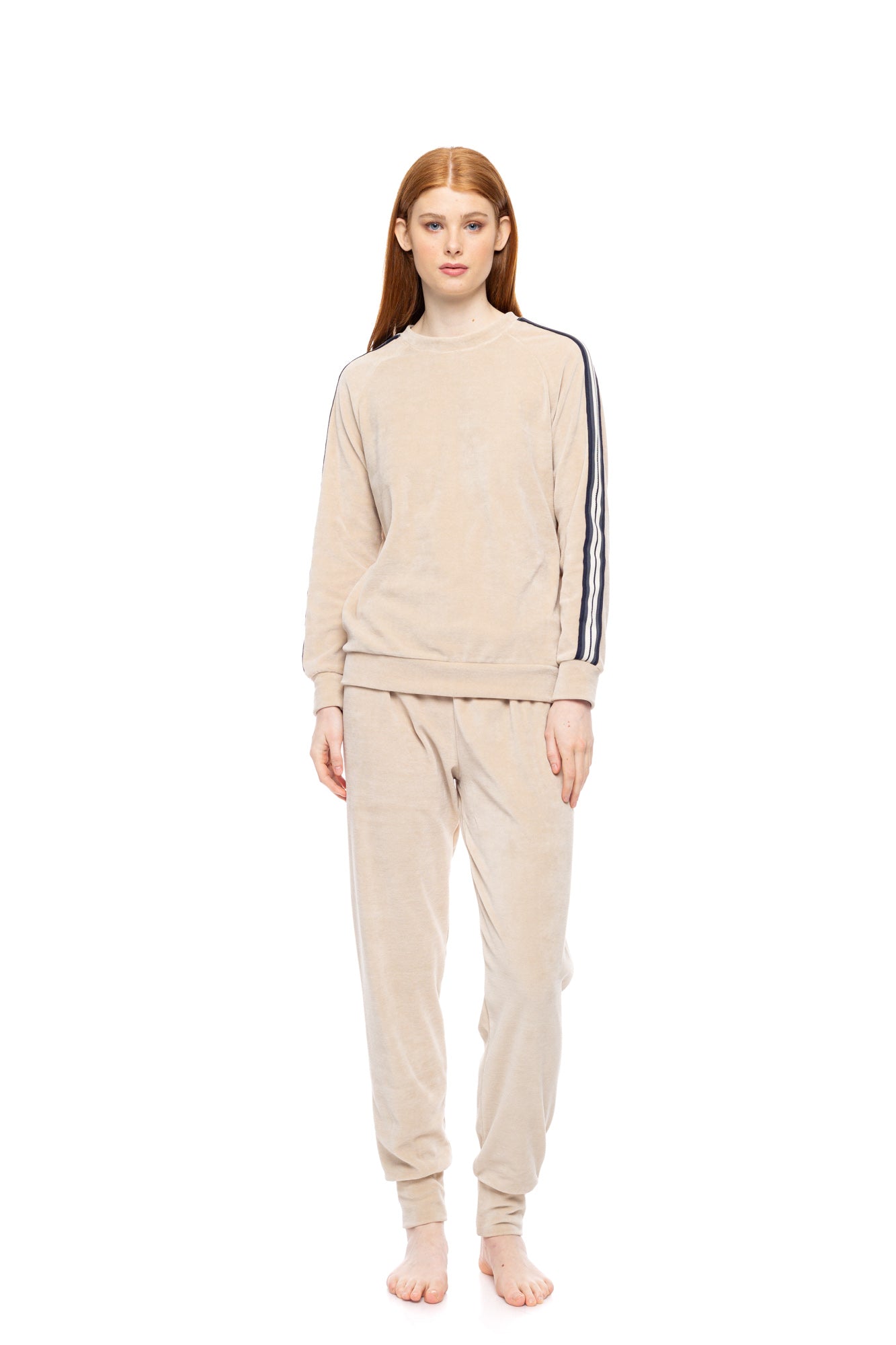 Pink Label - Loungewear Velvet Off White Stripe