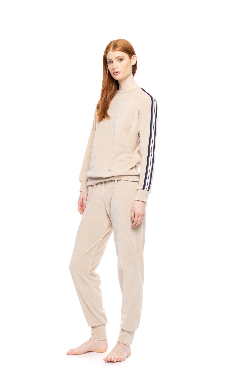 Pink Label - Loungewear Velvet Off White Stripe