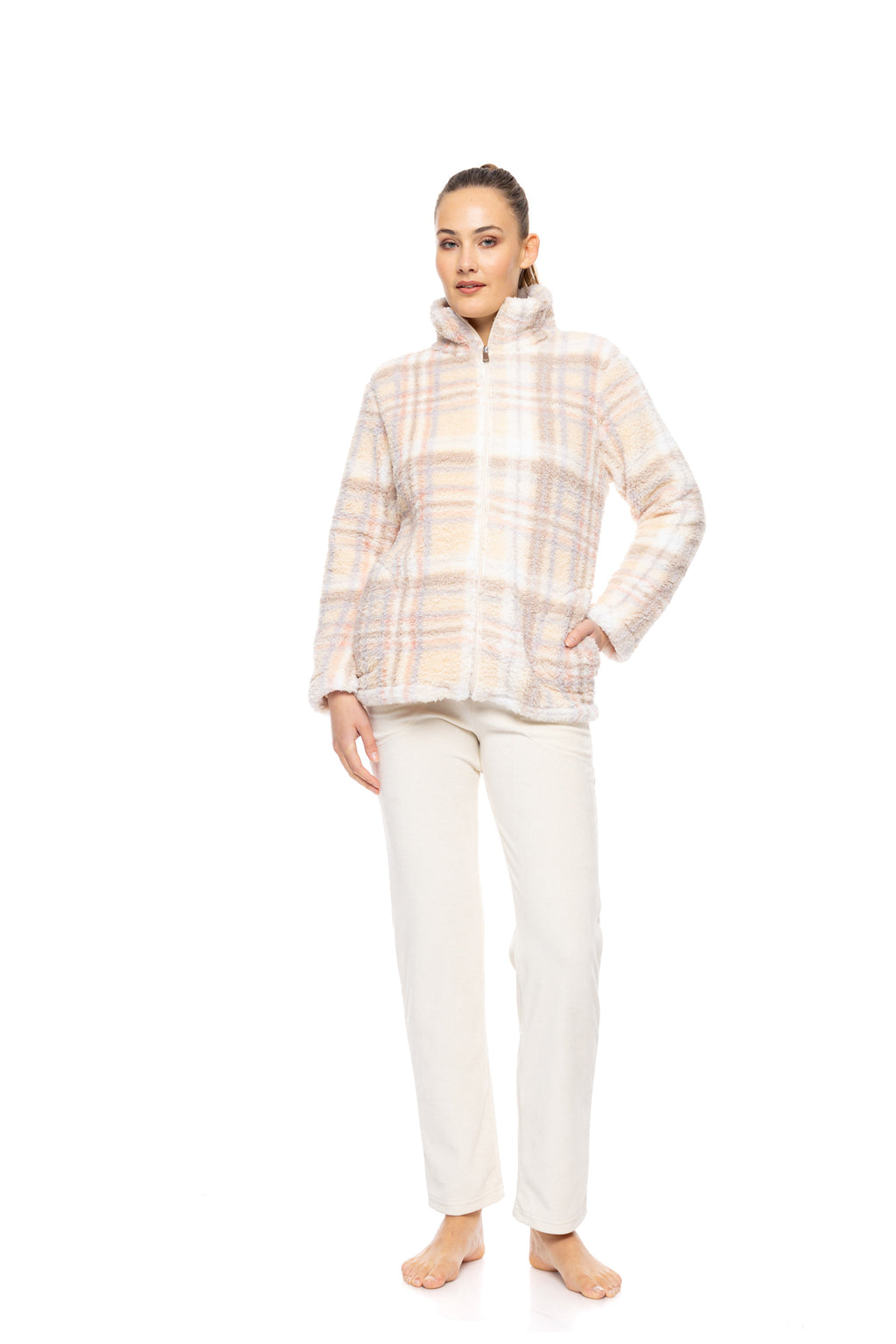 Pink Label - Robe Zipper Fleece Soft Plaid