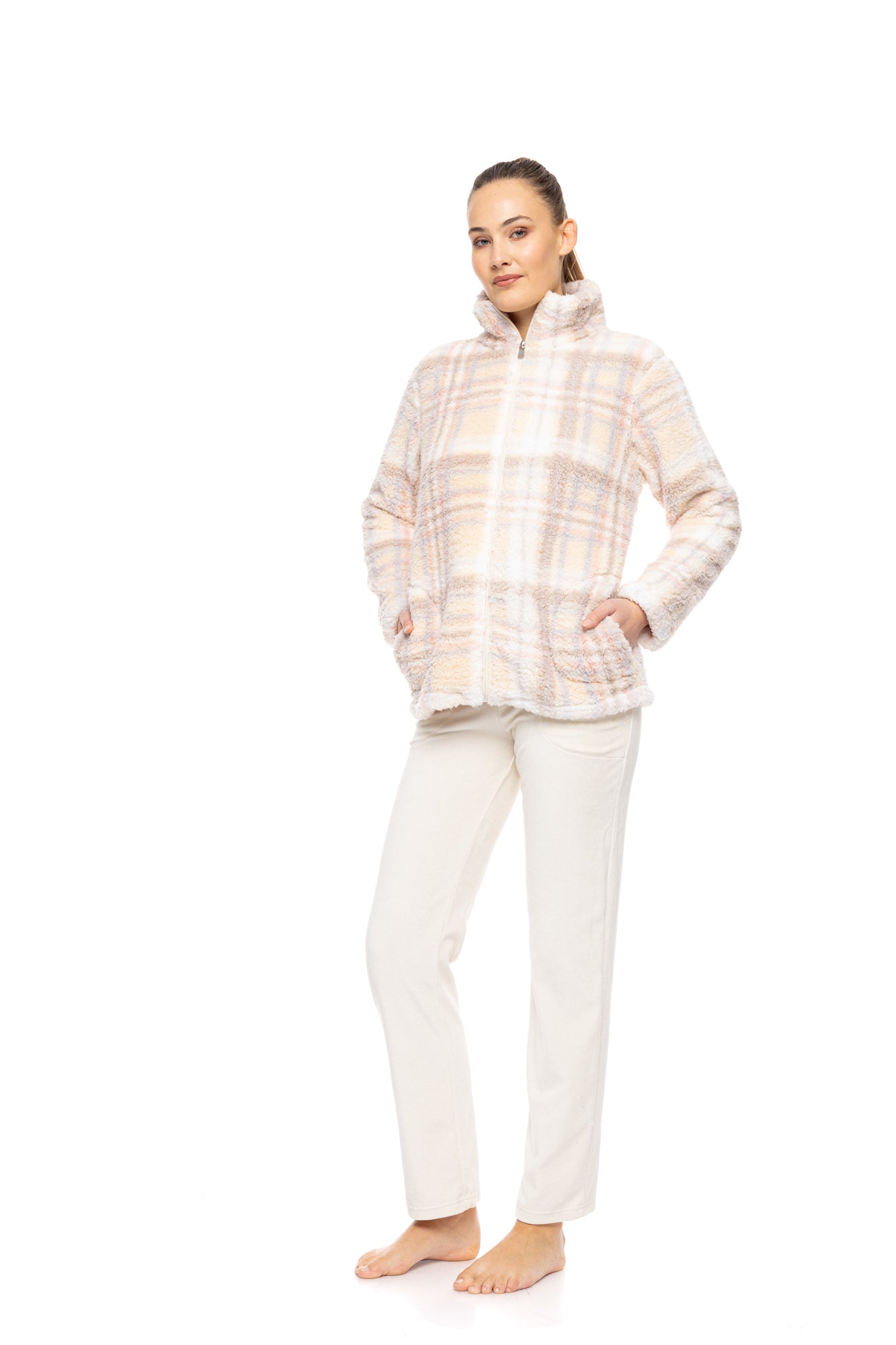 Pink Label - Robe Zipper Fleece Soft Plaid