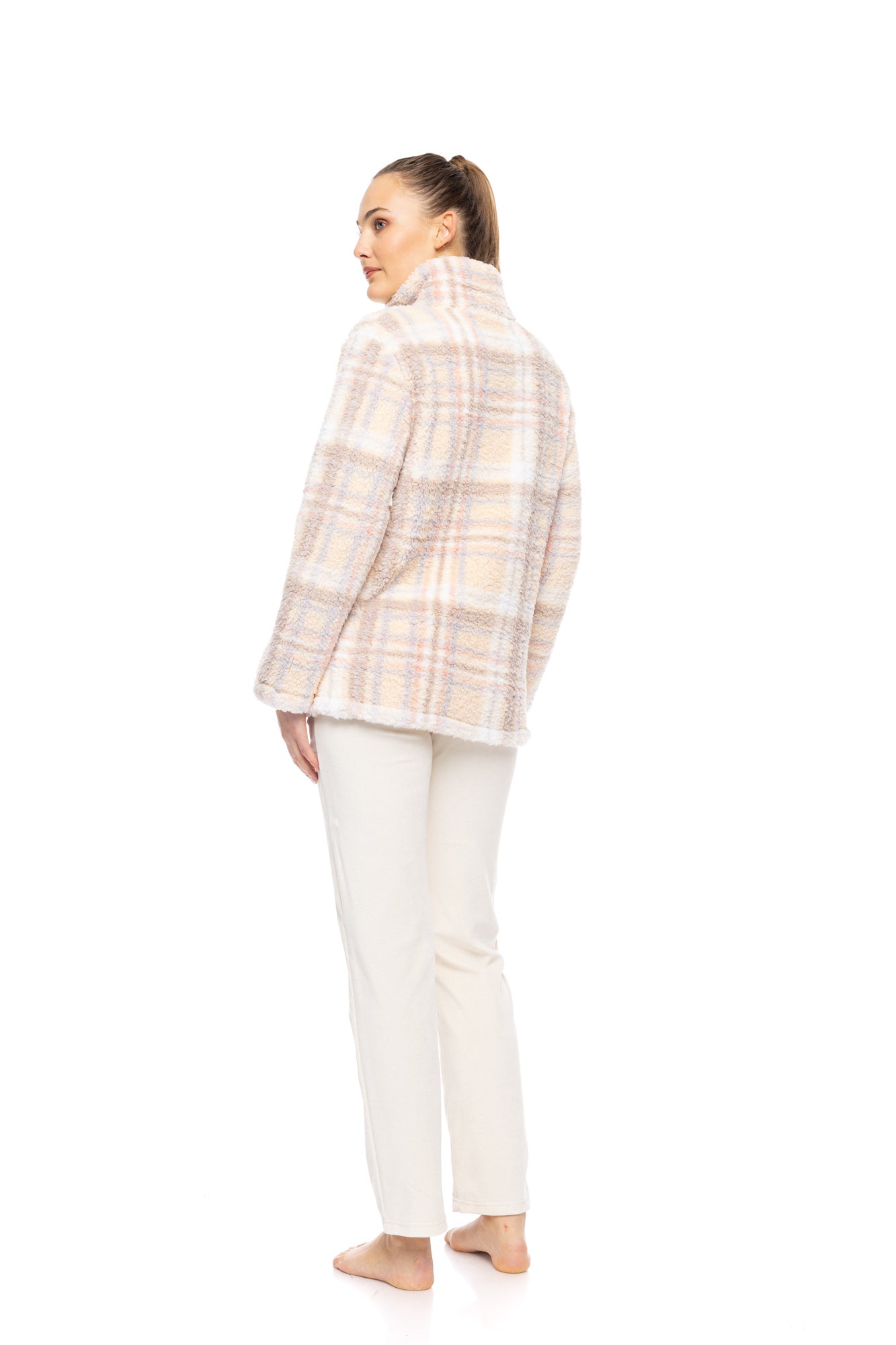Pink Label - Robe Zipper Fleece Soft Plaid