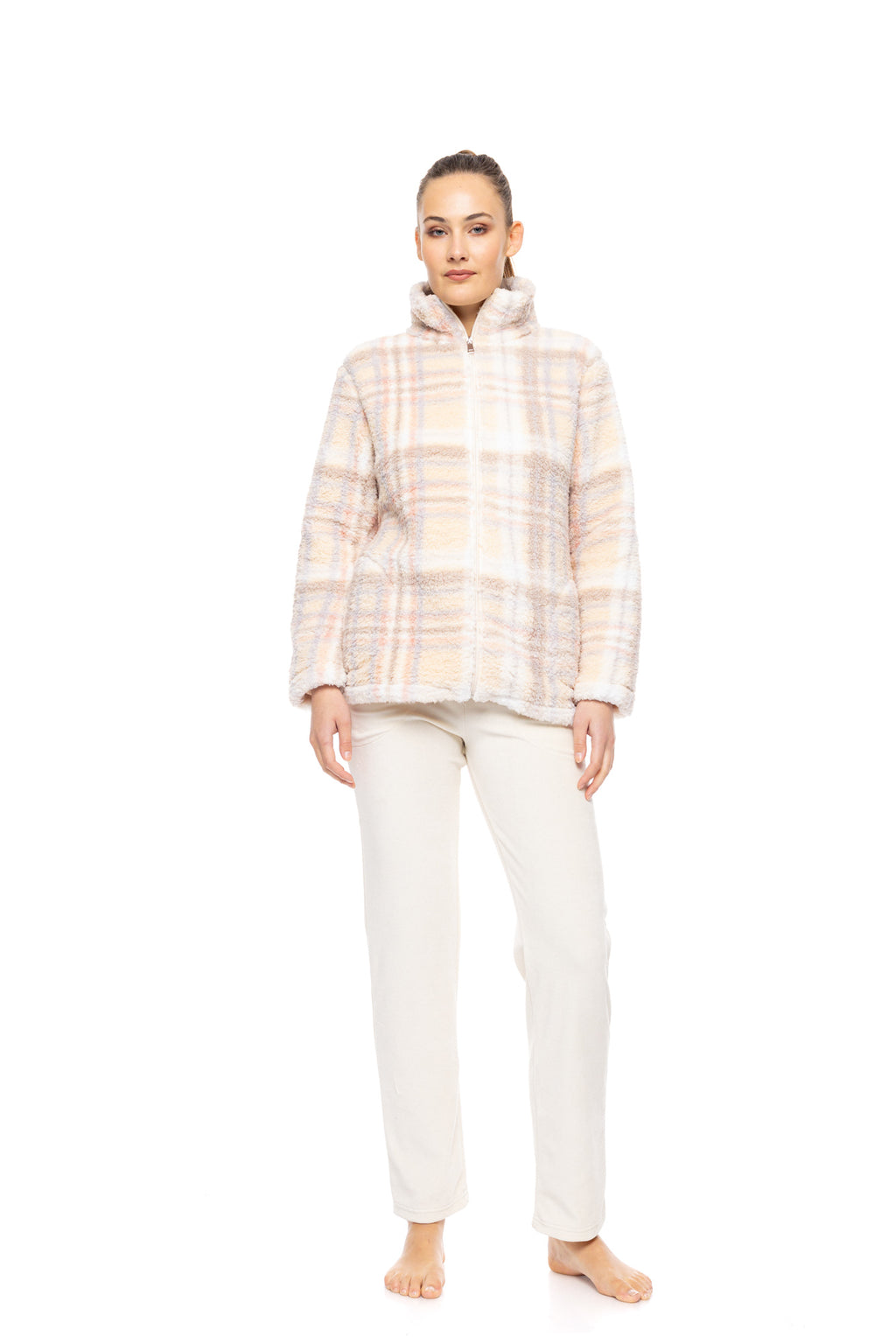 Pink Label - Robe Zipper Fleece Soft Plaid