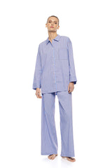 Pink Label - Pyjama Buttoned Stripe Soft Blue/Bordeaux